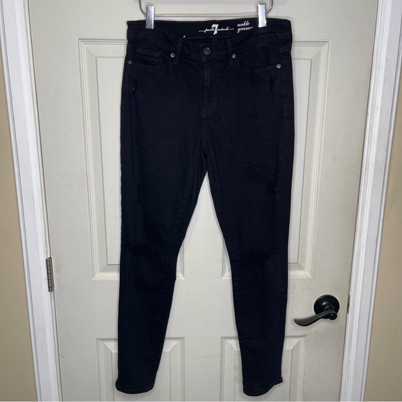 7 for All Mankind Ankle Gwenevere Stretch Jeans in Black Distressed Sz 29 - Picture 1 of 9